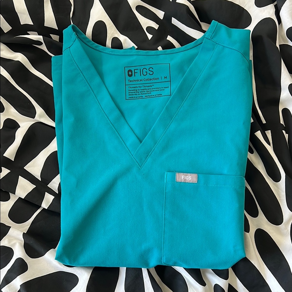 Figs Blue Short Sleeve Scrub Top